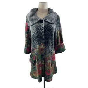 "DAMIE INC." Long Sweater Jacket,Knit ,Multicolor, 3/4 Sleeve, Flare, Sz S,Artsy